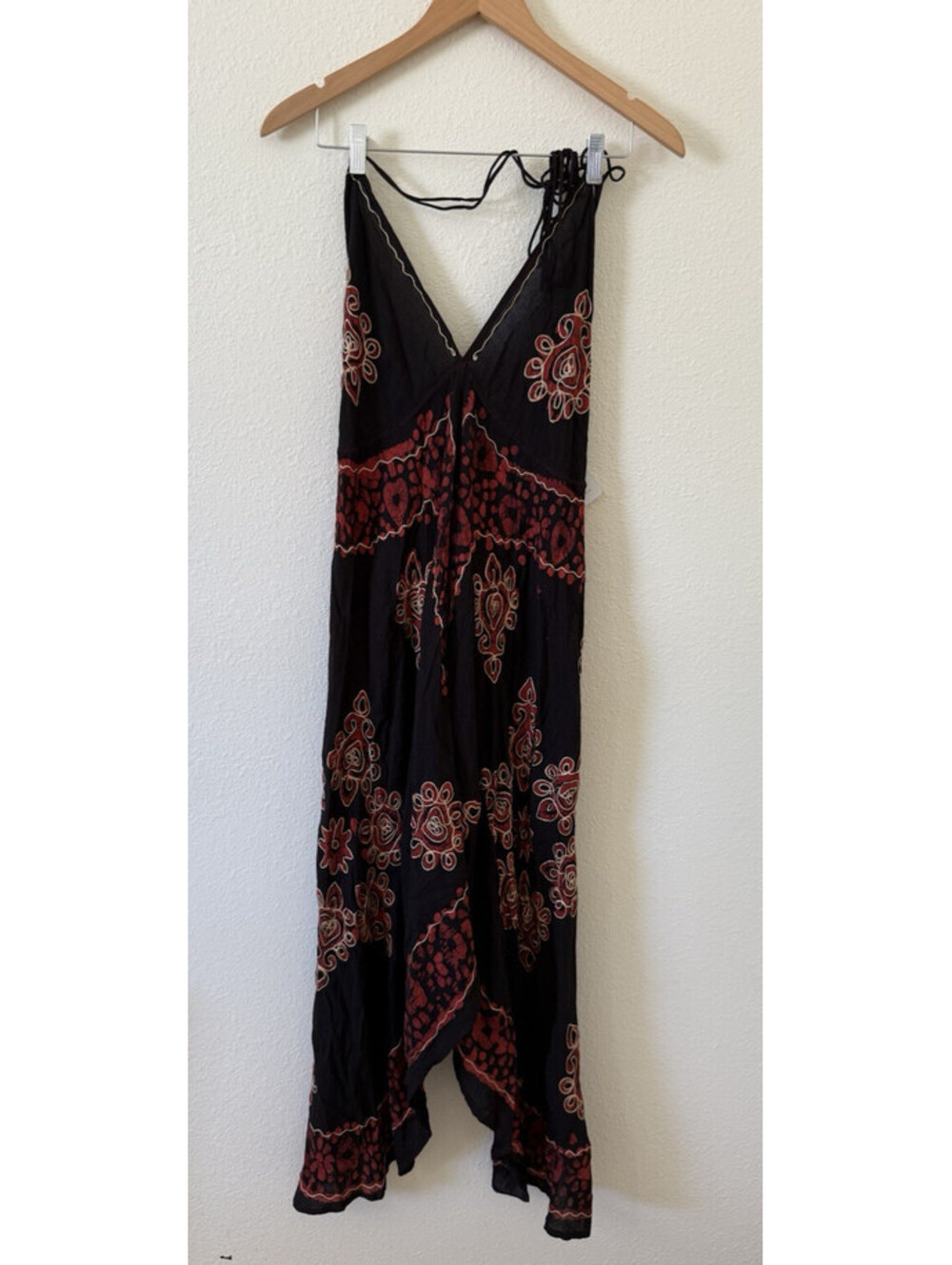 NWT India Boutique Batik Halter Dress One Size Cover Up Rayon Handkerchief Hem